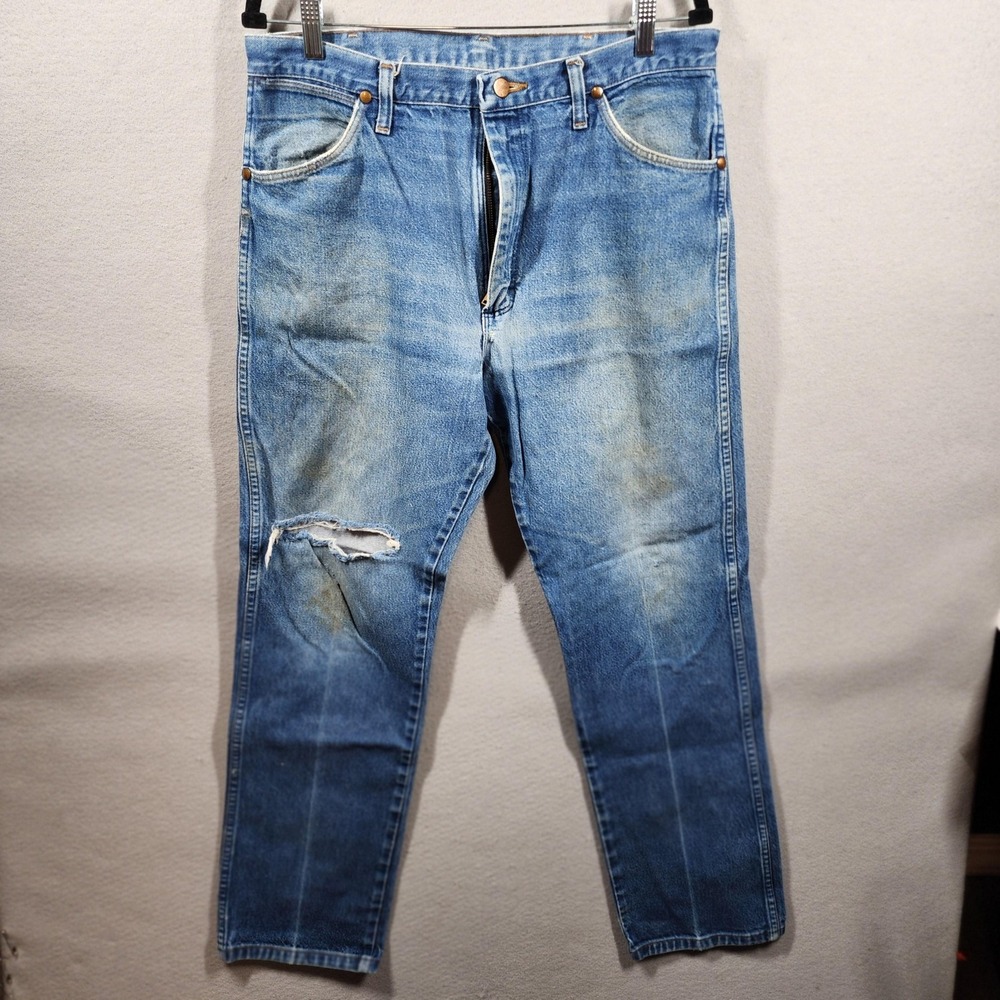 Vintage Wrangler Men's Jeans 36×32 Distressed Light Wash‎ Frayed Hem Wear